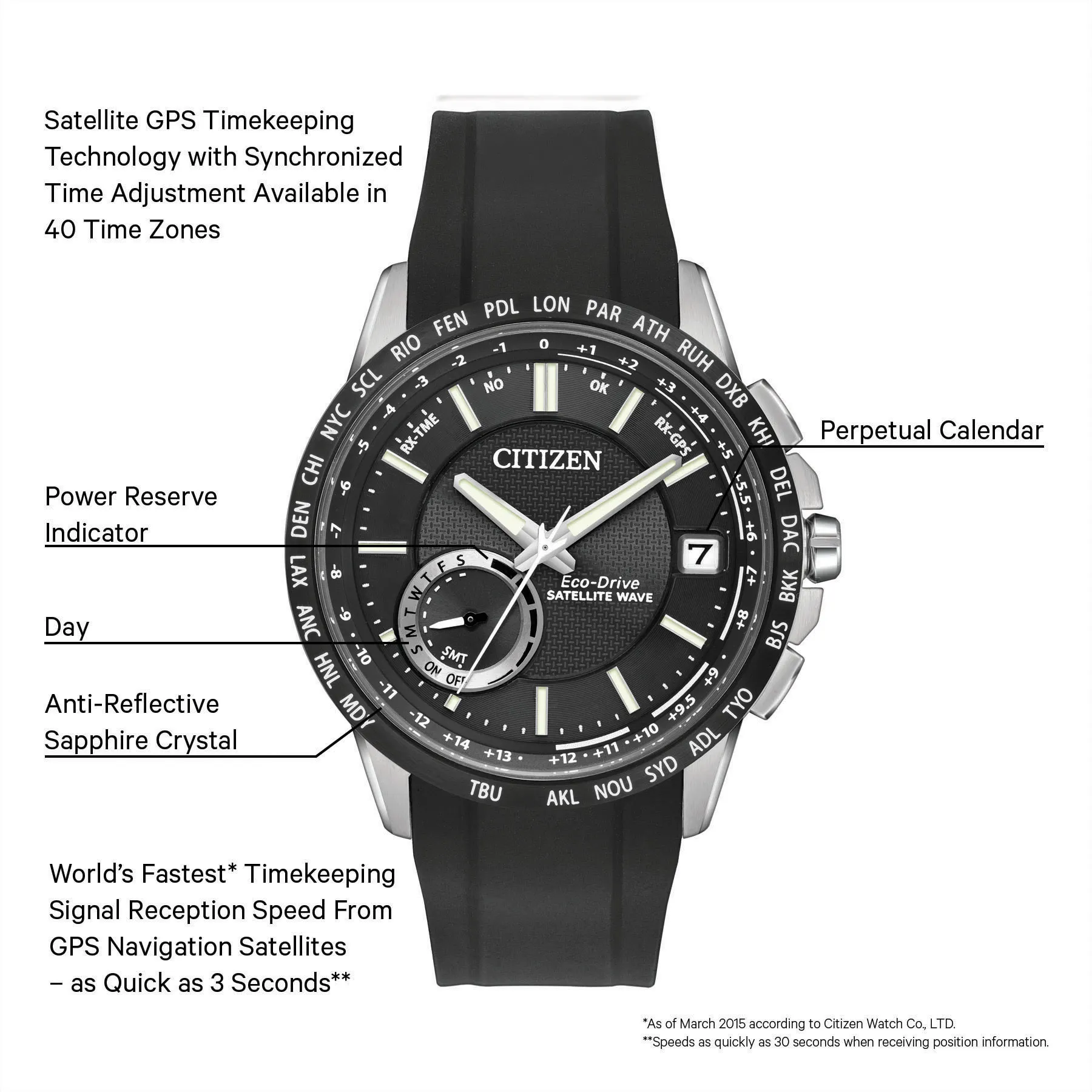 Satellite Wave World Time GPS - Men's Black CC3005-00E Watch | CITIZEN